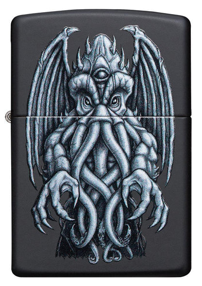 Front of Winged Monster Design Black Matte Windproof Lighter