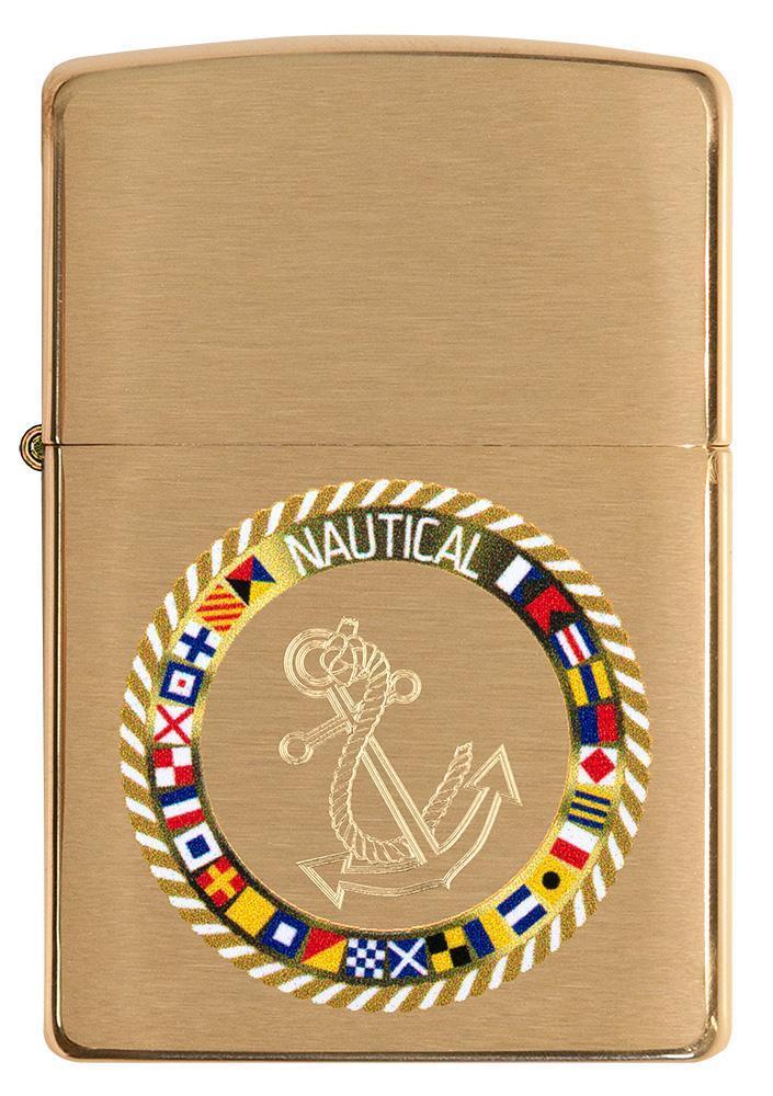 Front of Nautical Flags Design Brushed Brass Windproof Lighter