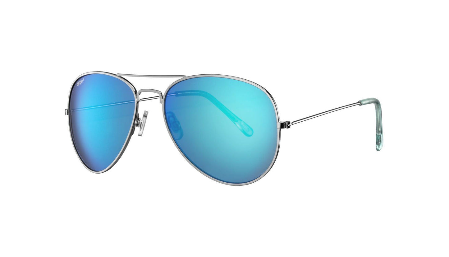 Side view of the Aviator Thirty-six Sunglasses turquoise lenses