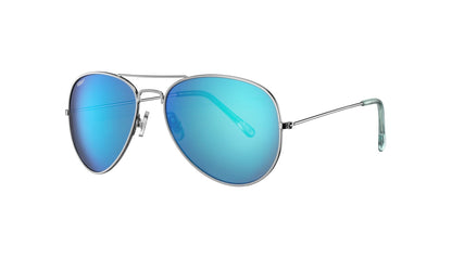 Side view of the Aviator Thirty-six Sunglasses turquoise lenses