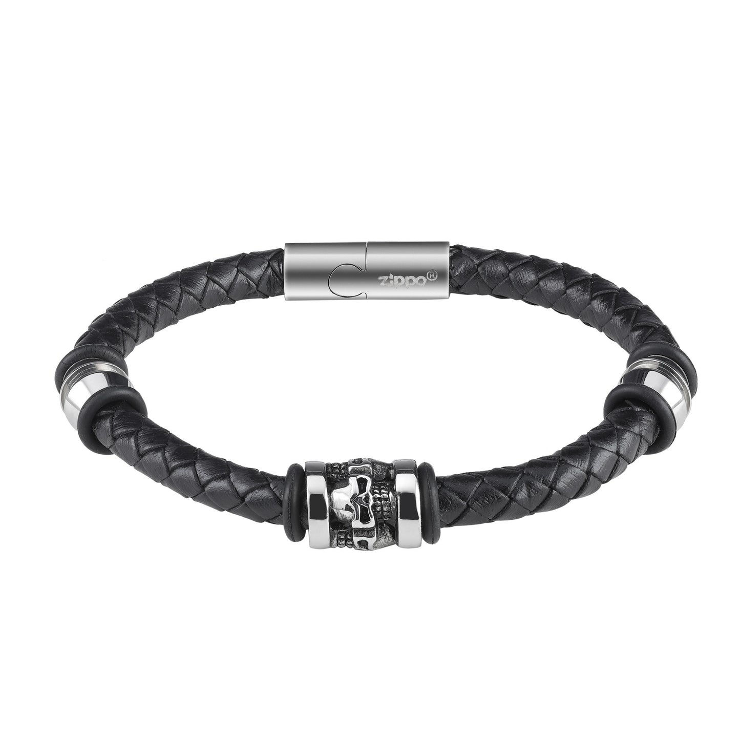 Three Charms Stainless Steel Leather Bracelet