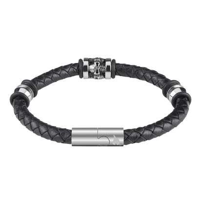 Three Charms Stainless Steel Leather Bracelet