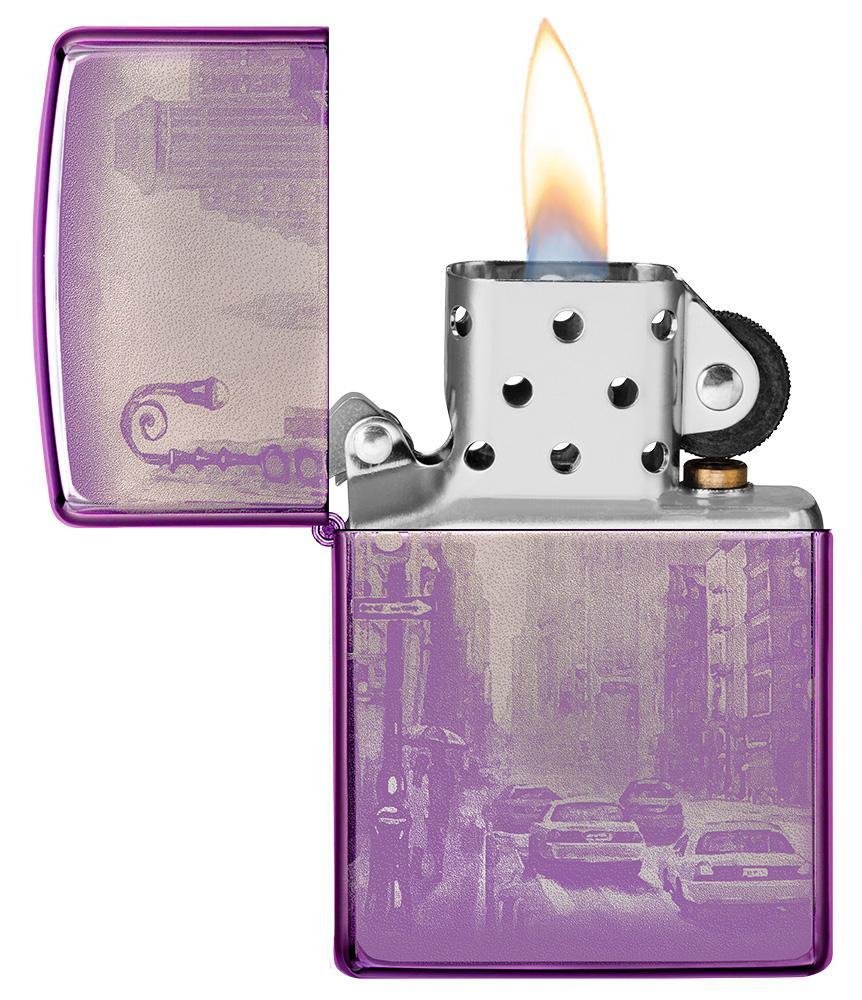 New York City High Polish Purple Design Windproof Lighter