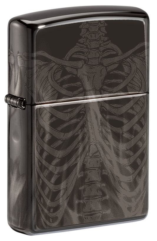 Rib Cage Design High Polish Black Windproof Lighter