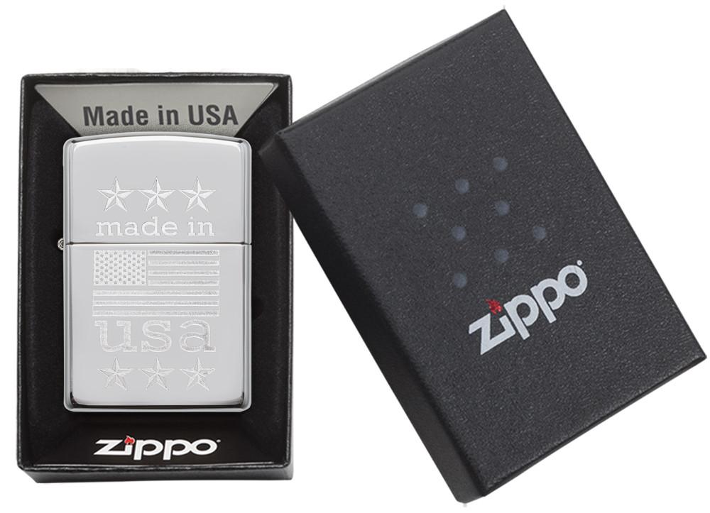 Zippo │ Made in USA w/ Flag Engraved Chrome Lighter