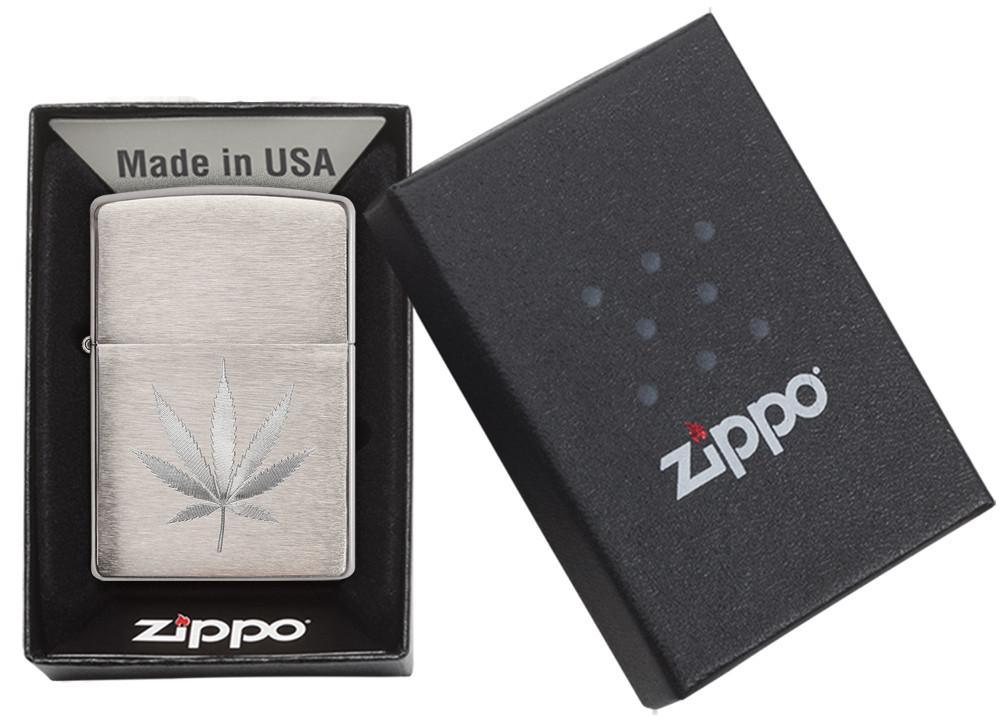 29587, Marijuana Leaf Design, Auto Engraving, Brushed Chrome Finish, Classic Case