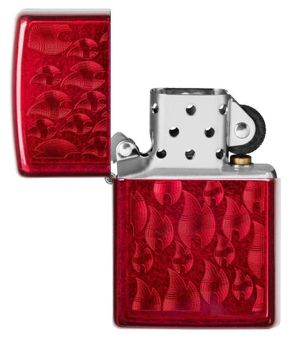 Iced Zippo Flame Design Candy Apple Red Lighter