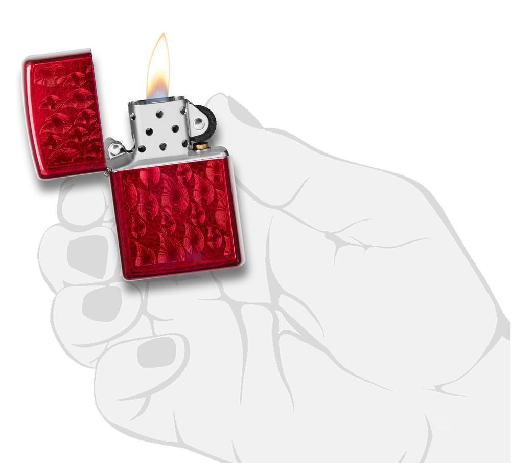 Iced Zippo Flame Design Candy Apple Red Lighter