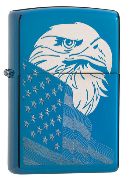 29882 High Polish Blue Eagle and Flag Windproof Zippo Lighter