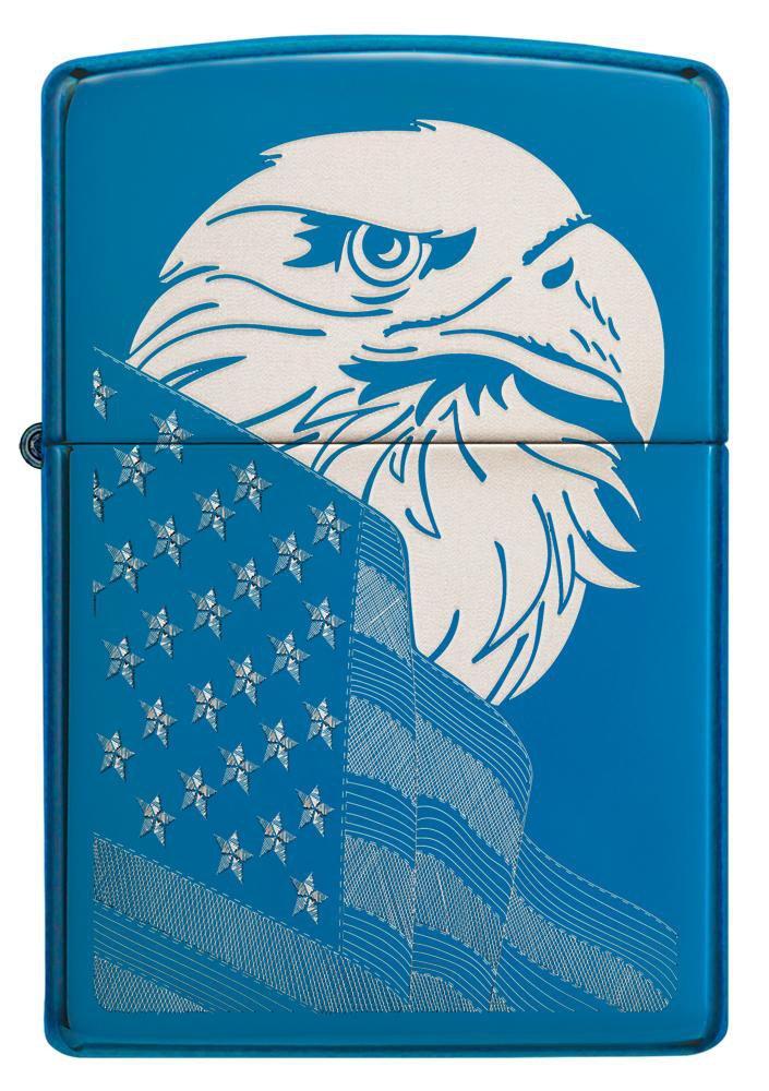 29882 High Polish Blue Eagle and Flag Windproof Zippo Lighter