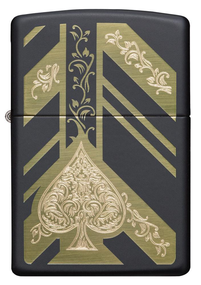 Front view of Black Matte Ace of Spades Windproof Lighter