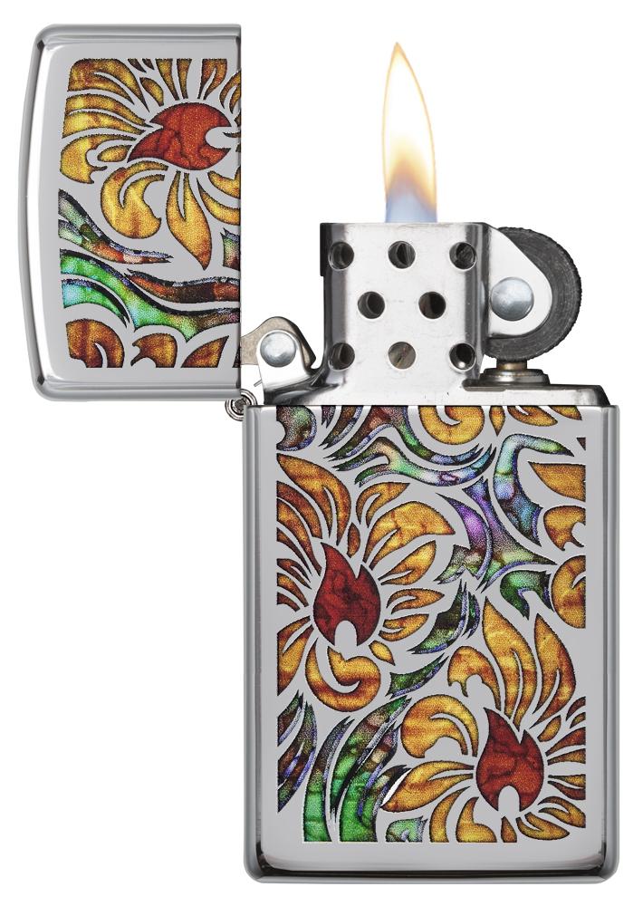 1610, Fusion Floral Design, High Polish Chrome, Slim Case