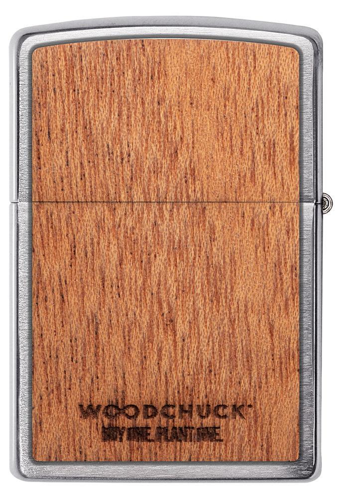 WOODCHUCK USA Mahogany Brushed Chrome windproof lighter showing the back