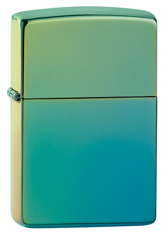 High Polish Teal windproof lighter facing forward at a 3/4 angle