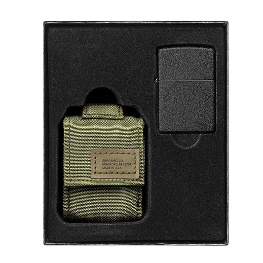 Tactical Pouch and Black Crackle™ Windproof Lighter Gift Set